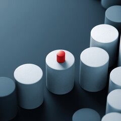 Red Cylinder Stand Tall Among White Ones in a Minimalist Arrangement