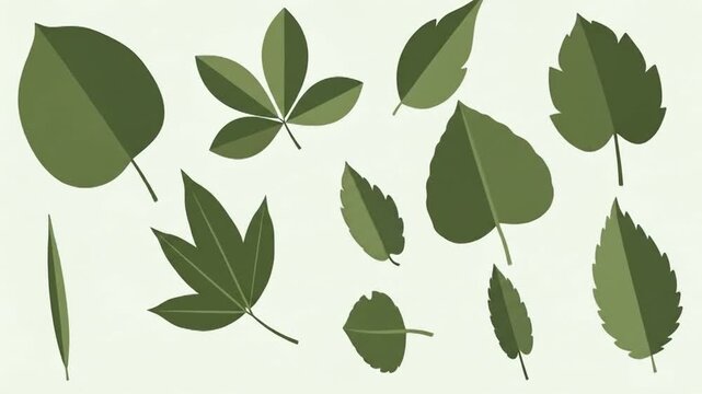 Collection of Green Leaves from Various Trees and Plants.