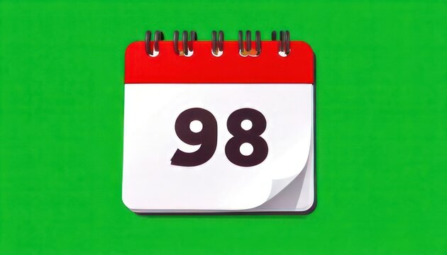 Calendar with the Number 98 on Green Background.