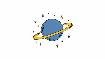 Saturn planet with yellow ring system. © fero 