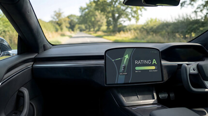 Electric Car Dashboard Displaying Eco Driving Rating
