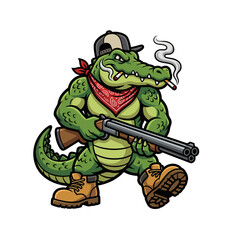 Smoking Alligator Mascot with Shotgun