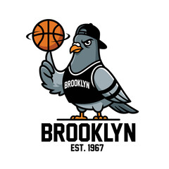 Brooklyn Pigeon Mascot Spinning Basketball