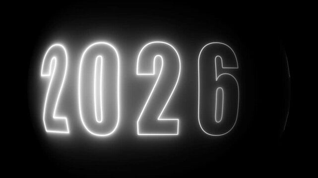 Glowing Neon Numbers 26 and 20 on Black Background with White Outline glowing numbers numeric display