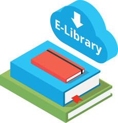 Electronic library isometric icon. Ebook reading concept