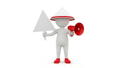 Naklejka premium Alien figure holding a megaphone and a triangular object.