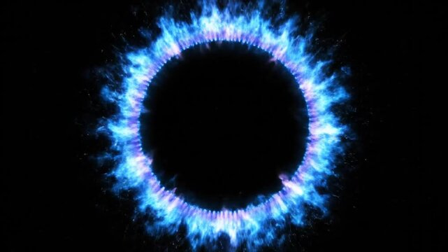Abstract Blue Fire Ring Portal Effect on Black Background.