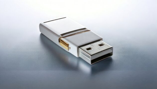 Sleek USB Flash Drive on Reflective Surface for Data Storage.