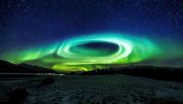 Spectacular Aurora Borealis Display - A mesmerizing green vortex in the night sky.