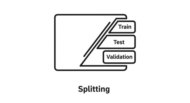 A minimalist vector graphic illustrating data splitting for machine learning