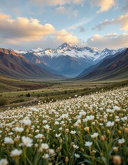 Fototapeta premium Mountain Valley with Wildflowers