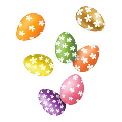 Obraz premium Easter eggs decorated for holiday falling on white background