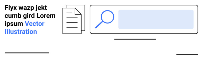 Obraz premium Data storage, research tools, information retrieval, digital content management, user interface, web searching. Document icon with a search bar. Information retrieval and web searching concept