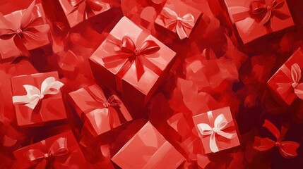 Festive Red Gift Boxes with Ribbons.