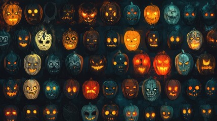 A Spooky Collection of Glowing Jack-o-Lanterns for Halloween Night.