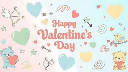 A colorful valentine's day greeting with cartoon characters and hearts.