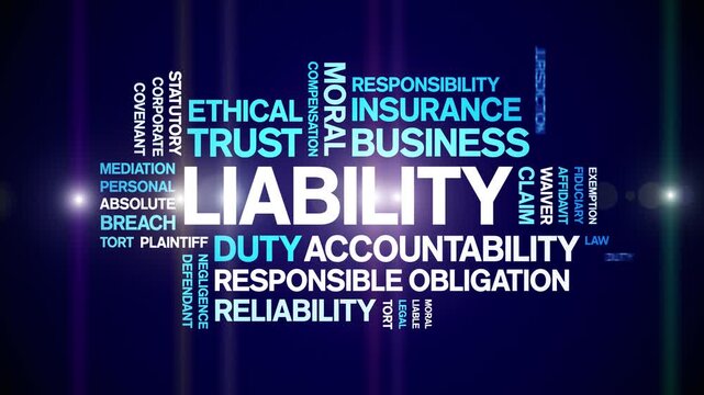 Liability animated word cloud-text design animation tag kinetic typography seamless loop.