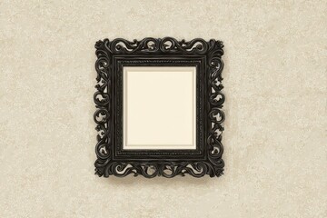 Ornate Black Frame on Textured Beige Wall with Golden Flecks Minimalist Art Display Blank Interior Decor