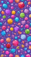Pixelated Purple Background with Colorful Gems Stars and Bubbles Pattern