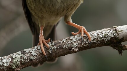 Fototapeta premium Close up detail of bird feet gripping tree branch with sharp claws and natural texture, wildlife macro scene showing balance and survival in nature