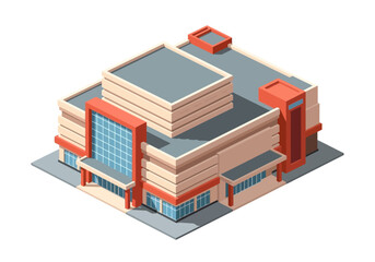 Modern Commercial Building Isometric Illustration: Contemporary Urban Architecture for Business District Development Projects