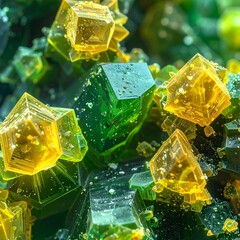 Macro shot of crystalline structures, vibrant yellow and green