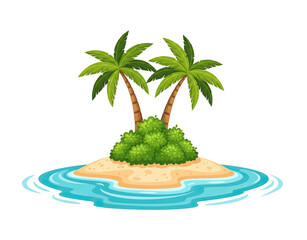 Obraz premium Small tropical island with palm trees and a sandy beach, surrounded by blue ocean water
