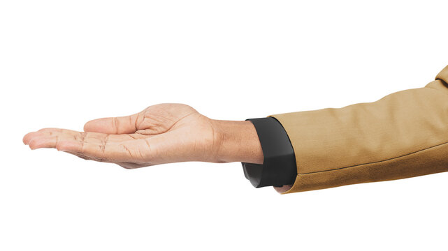 Open hand png, businessman reaching out, transparent background