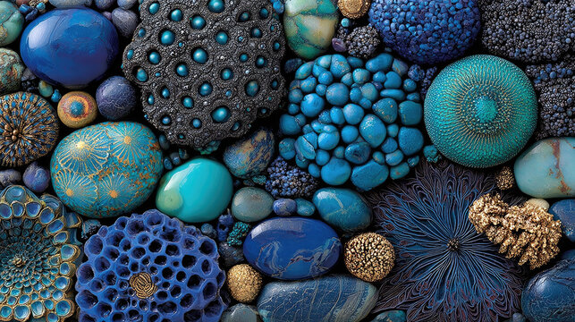 Vibrant Collection of Blue and Turquoise Stones and Textures.
