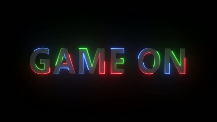 Neon game on text with multicolored outline spelling game on in bold 3D letters Generate title without using the word "Title:" before it