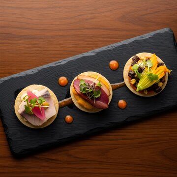 The Modern Gourmet Tasting Plate Sleek Contemporary Yucat&aacute;n Fusion Delicate Canap&eacute;s Smoked Marlin