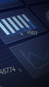 Vertical video: Data pulse starting panels filling blue bars cycling digits peaking line for status