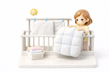 布団を干して整える女性日常の家事と清潔な暮らしのイメージ