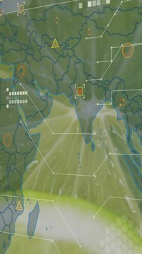 Vertical video: Lime slice backdrop revealing map outline and HUD scanning, targeting India focus