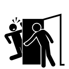 Stick figure injured by closing door