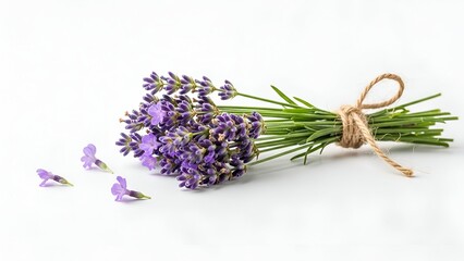 Fresh Lavender Bouquet on White Background.