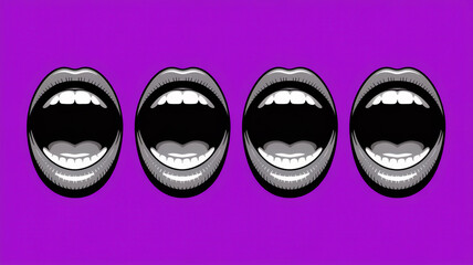 Fototapeta premium Four open mouths on a vibrant purple background