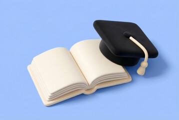 3d Graduation Cap On Open Book Academic Education Concept