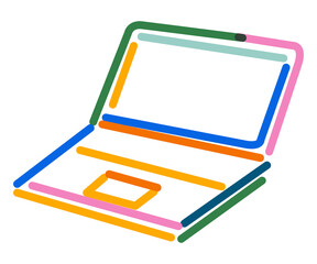 Png laptop doodle line art, transparent background