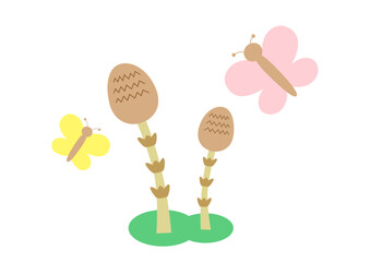 蝶々と土筆の春のイラスト