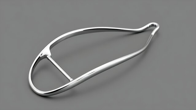 shortcoming. A stainless steel dental facebow isolated on a neutral background. STEM education sheets, lab safety posters, designed for biotech research communications, used by nutritionists.
