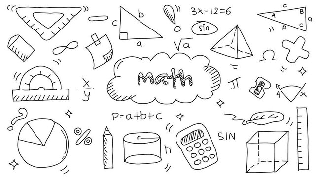 Hand Drawn Math Doodle Sketch Elements on White Background
