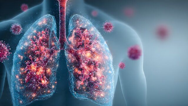 Human Lungs Infection with Virus Particles Medical 3D Illustration Art