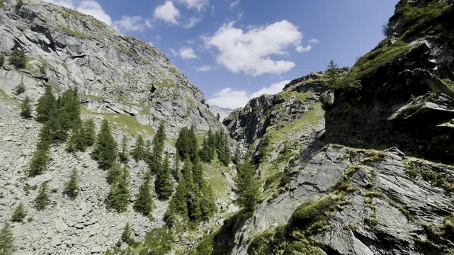Panning view of Cardinello Gorge - Alpine canyon in Spluga Valley