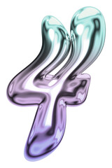 Fototapeta premium Number 4 png holographic fluid chrome font, transparent background
