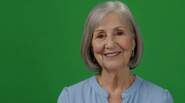 Elderly Woman Smiling and Nodding on Green Screen Background Stock Video Footage