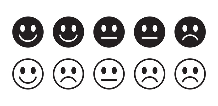 Collection of different face icons showing emotions like happy neutral and sad