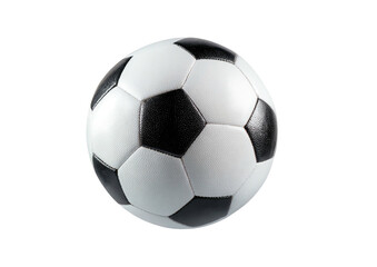 Obraz premium Black and white soccer ball with pentagons on a dark background
