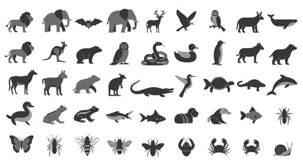 Minimal Animal Silhouette Library Flat Vector
