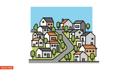 Naklejka premium Suburban Neighborhood Street with Houses and Trees